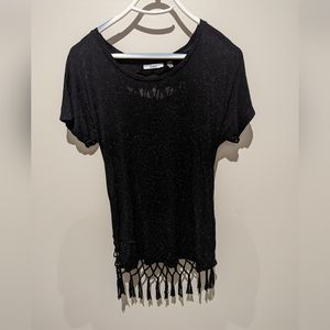 Black with white pill dots, weave back shirt